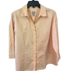 Chico's Women Peach Wrinkle Resistant 100% Cotton Button Up Blouse size 2 -12/14